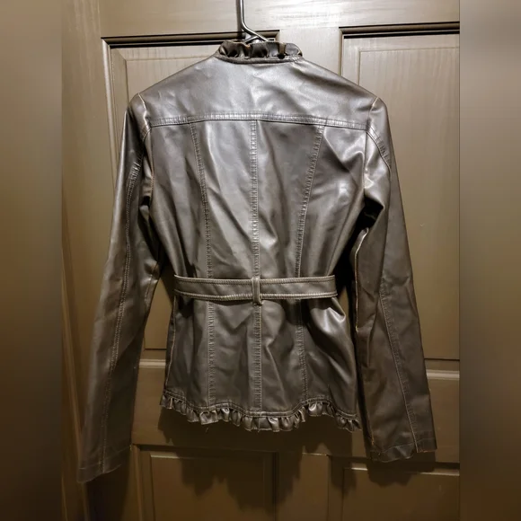 Small, Brown FAUX leather, Charlotte Russe, frilly light jacket - Picture 2 of 3